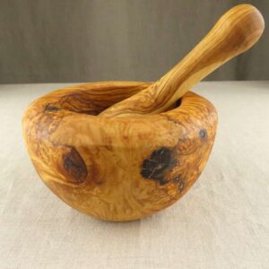 Rounded Olive Wood Mortar and Pestle 6″