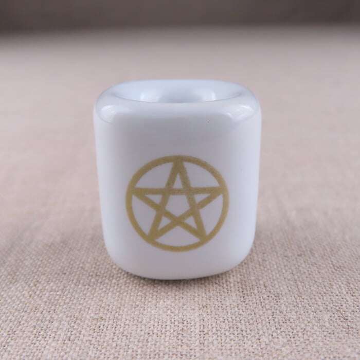 White w/ Gold Pentacle Chime Candle Holder