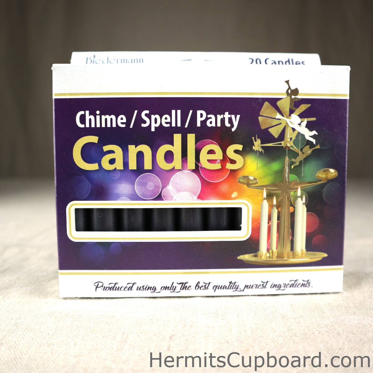 Black Chime Candle Box front with black candles showing through a cut-out